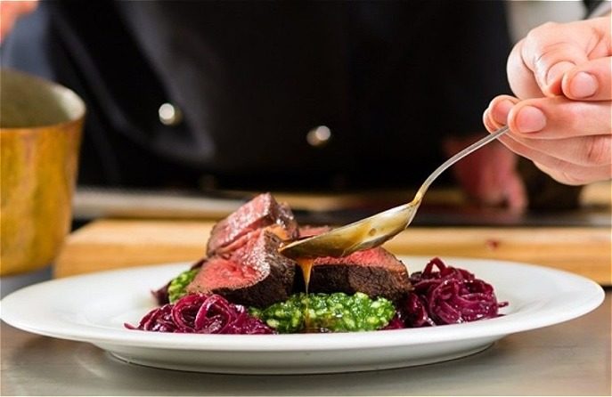 Plate of steak and vegetables